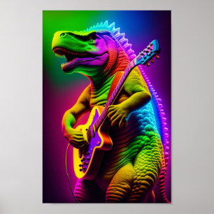 Impresión de poster de guitarra de dinosaurio