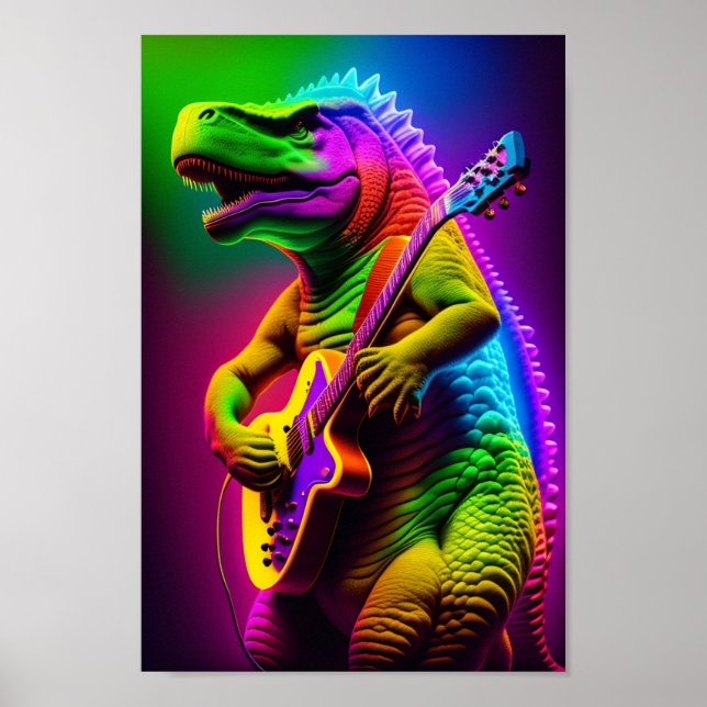 Impresión de poster de guitarra de dinosaurio (Frente)