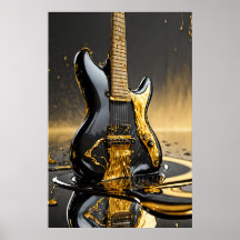 Impresión de Poster de guitarra y oro metálico de