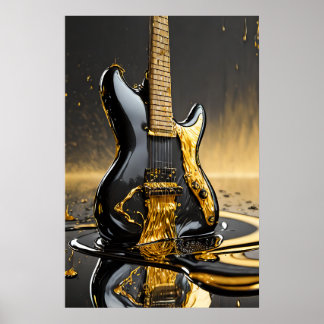 Impresión de Poster de guitarra y oro metálico de 