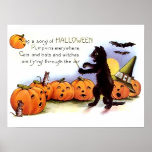 Impresión de Poster de Halloween para gato negro