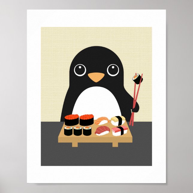 Impresión de Poster de ingesta de sushi en pingüin (Frente)
