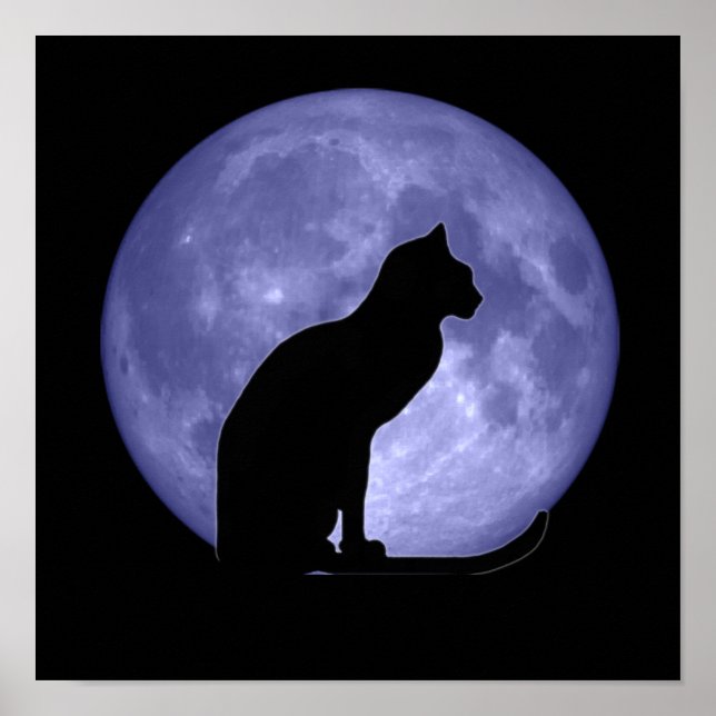 Impresión de Poster de la luna azul del gato negro (Frente)