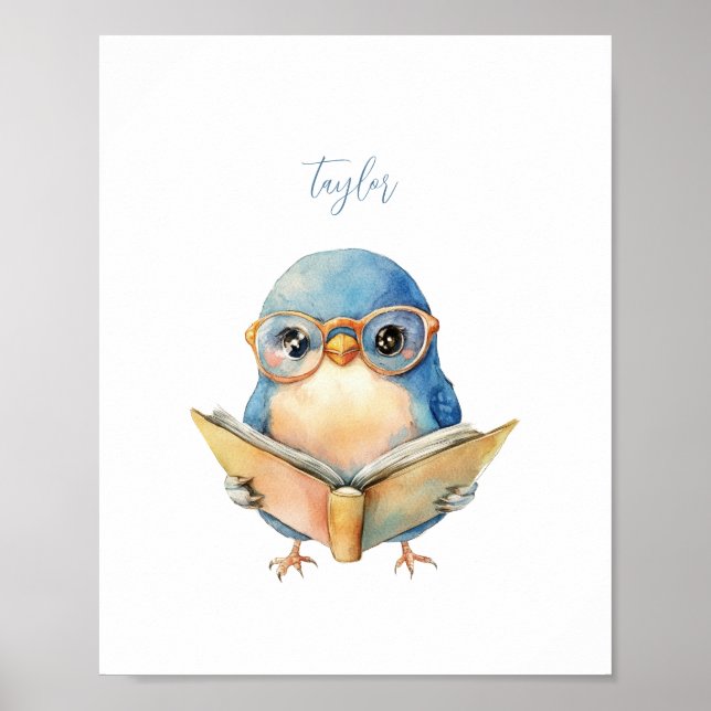 Impresión de Poster de lectura de pájaros azules (Frente)