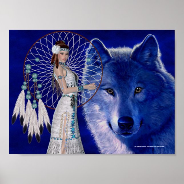Impresión de Poster de Lobo Azul y mujer nativa no (Frente)