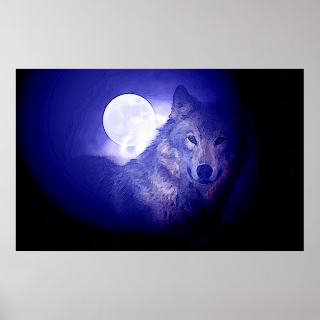 Impresión de Poster de Lobo Gris y Luna - Lobos de (Frente)