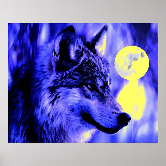 Impresión de Poster de Lobo Gris y Luna - Lobos de (Frente)