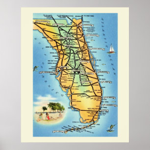 Impresión de Poster de mapa de ruta de Florida de 