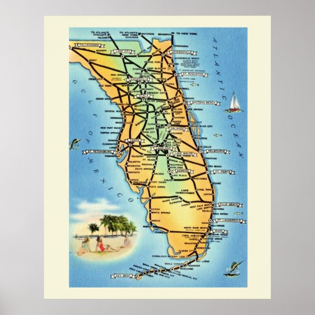 Impresión de Poster de mapa de ruta de Florida de  (Frente)