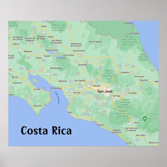 Impresión de Poster de mapas de Costa Rica (Frente)