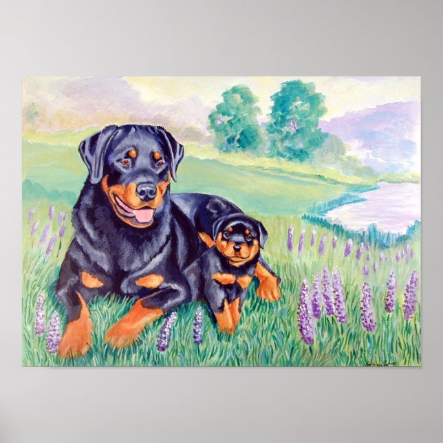 Impresión de Poster de pared de perro de Rottweile (Frente)