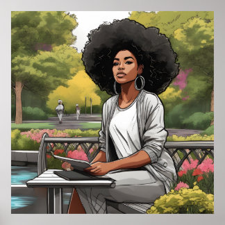 Impresión de Poster de sketch afroamericano de muj