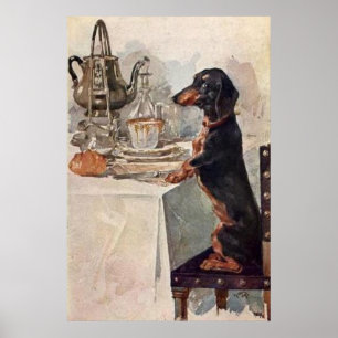 Impresión de Poster de té de secado de Dachshund d