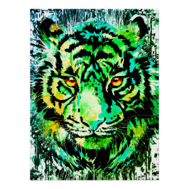 Impresión de Poster de tigre verde - Dibujo de tig