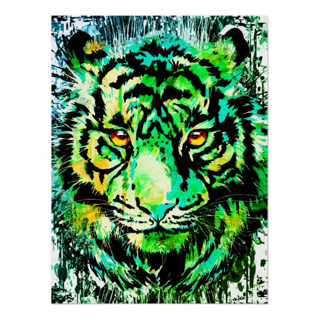 Impresión de Poster de tigre verde - Dibujo de tig (Anverso)