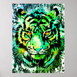 Impresión de Poster de tigre verde - Dibujo de tig