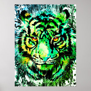 Impresión de Poster de tigre verde - Dibujo de tig