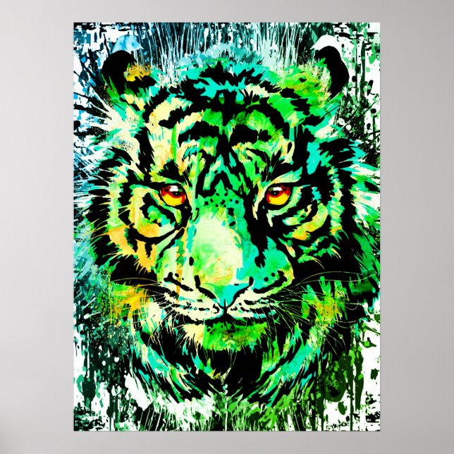 Impresión de Poster de tigre verde - Dibujo de tig (Frente)