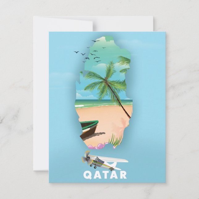 Impresión de póster de viaje ilustrado de Qatar (Anverso)