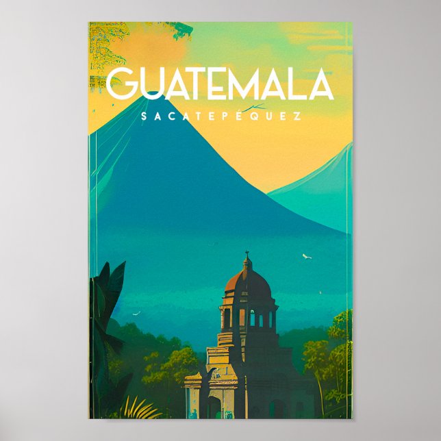 impresión de poster de viajes de guatemala vintage (Frente)
