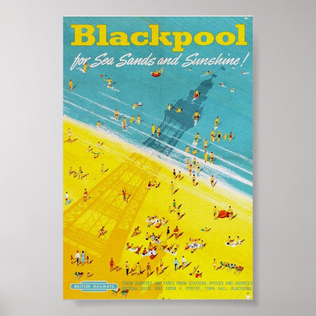 Impresión de Poster de viajes retro de Blackpool (Frente)