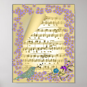 Impresión de Poster floral de pájaro con inspiraci