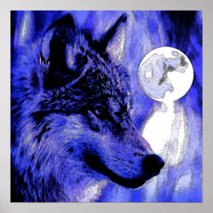 Impresión de Poster Gray Wolf & Moon