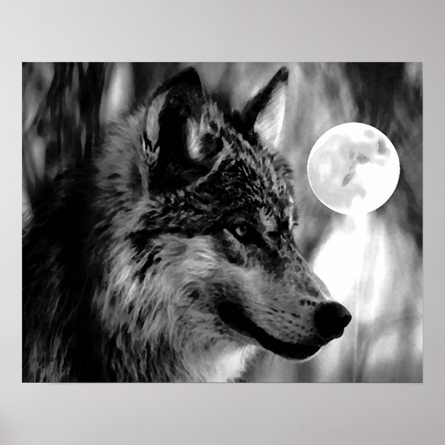 Impresión de Poster Gray Wolf & Moon (Frente)