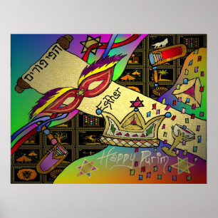 Impresión de Poster judío de Festividad Feliz Puri