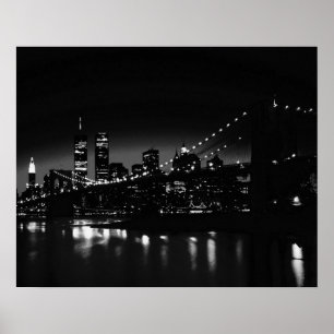 Impresión de Poster Nocturno de Nueva York en blan