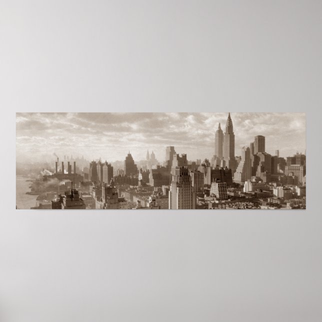 Impresión de Poster panorámico Sepia de Nueva York (Frente)