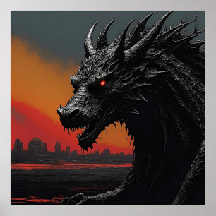 Impresión de Poster retro de noir de dragón