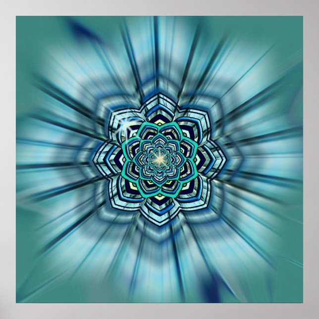 Impresión de Posters Aqua y Turquoise Lotus Mandal (Frente)