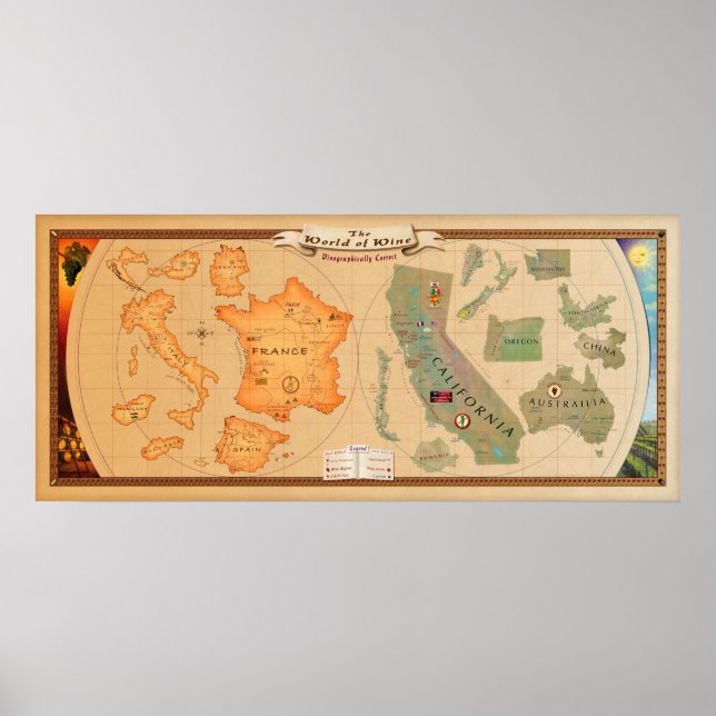 Impresión de Posters del Mapa del Mundo del Vino (Frente)