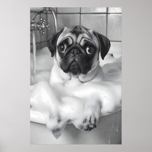 Impresión de Pug en bañera, divertido arte de perr