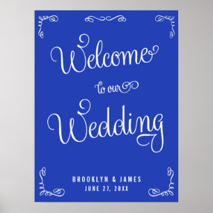Impresión De Recepción De Boda Azul Real Con Swirl