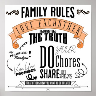 Impresión de reglas de familia, papel Poster de va
