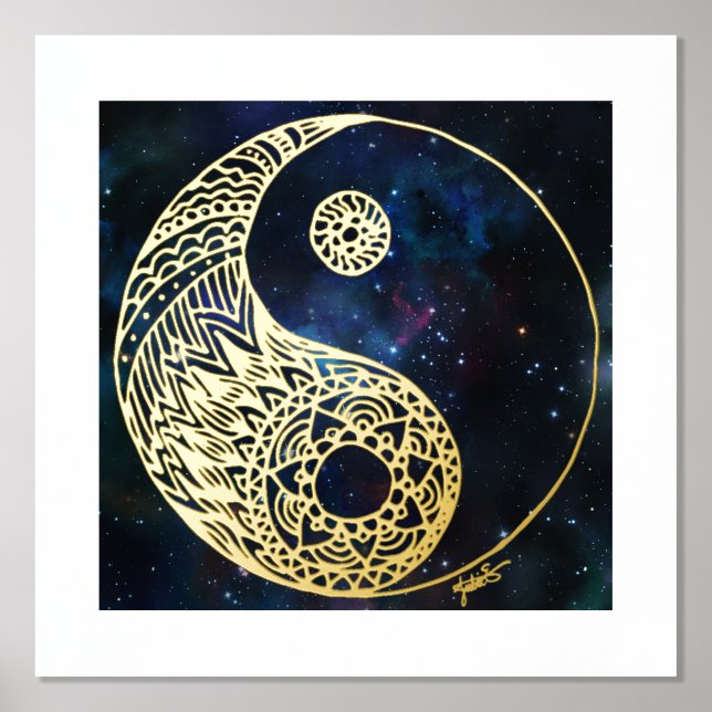 Impresión de Relieve metalizado dorado de Yin Yang (Anverso)