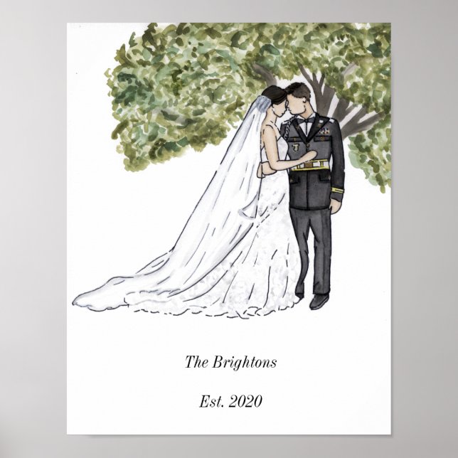 Impresión de retrato de Boda de pareja militar (Frente)