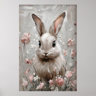 Impresión de retrato de conejo floral, arte de par