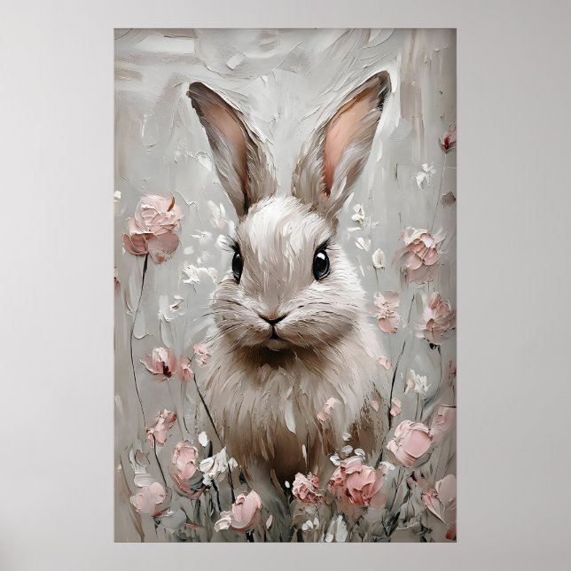Impresión de retrato de conejo floral, arte de par (Frente)