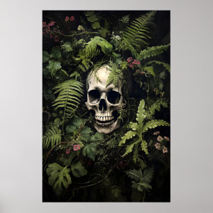 Impresión de retrato de cráneo de helecho verde fl