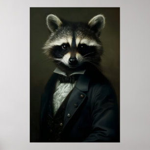 Impresión de retrato de mapache gótico Dark Academ