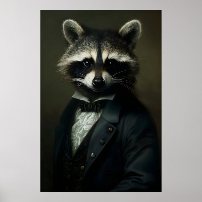 Impresión de retrato de mapache gótico Dark Academ (Frente)