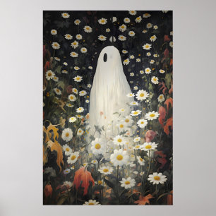 Impresión de retrato fantasma floral, óleo gótico 