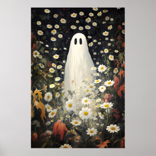 Impresión de retrato fantasma floral, óleo gótico