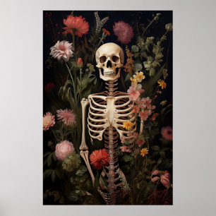Impresión de retrato gótico esqueleto floral, Oscu