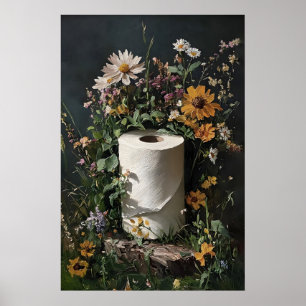 Impresión de rollo de papel higiénico floral, baño