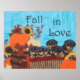 Impresión de Rottweiler de otoño en el amor