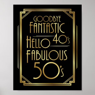 Impresión de Rótulo Art Deco FABULOUS 50 CUMPLEAÑO